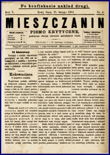 Mieszczanin : pismo krytyczne poświęcone obronie interesów mieszkańców miast. 1904, R.5, nr 04