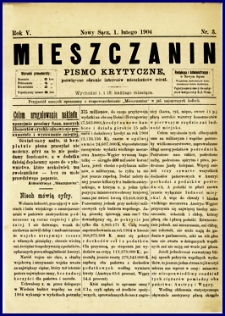 Mieszczanin : pismo krytyczne poświęcone obronie interesów mieszkańców miast. 1904, R.5, nr 03