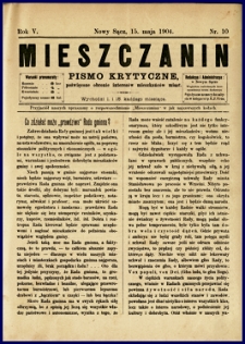 Mieszczanin : pismo krytyczne poświęcone obronie interesów mieszkańców miast. 1904, R.5, nr 10