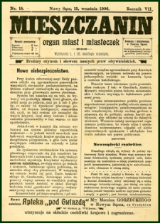 Mieszczanin : organ miast i miasteczek. 1906, R.7, nr 18