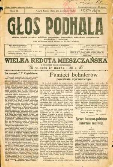 Głos Podhala : aktualny tygodnik powiatów : gorlickiego, grybowskiego, limanowskiego, makowskiego, nowosądeckiego, nowotarskiego i żywieckiego. 1930, R.2, nr 05