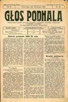 Głos Podhala : aktualny tygodnik powiatów : gorlickiego, grybowskiego, limanowskiego, makowskiego, nowosądeckiego, nowotarskiego i żywieckiego. 1930, R.2, nr 35