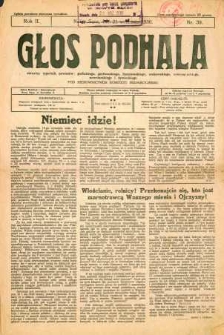 Głos Podhala : aktualny tygodnik powiatów : gorlickiego, grybowskiego, limanowskiego, makowskiego, nowosądeckiego, nowotarskiego i żywieckiego. 1930, R.2, nr 39