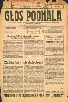 Głos Podhala : aktualny tygodnik powiatów : gorlickiego, grybowskiego, limanowskiego, makowskiego, nowosądeckiego, nowotarskiego i żywieckiego. 1930, R.2, nr 43