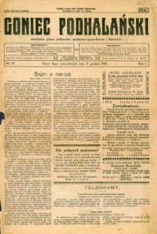 Goniec Podhalański : niezależne pismo polityczne, społeczno-gospodarcze i literackie. 1926, R.1, nr 10