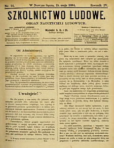 Szkolnictwo Ludowe : organ nauczycieli ludowych. 1894, R.4, nr 14