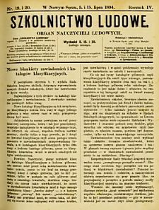 Szkolnictwo Ludowe : organ nauczycieli ludowych. 1894, R.4, nr 19-20