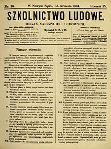 Szkolnictwo Ludowe : organ nauczycieli ludowych. 1894, R.4, nr 26