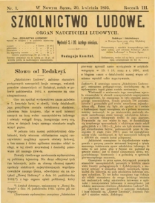 Szkolnictwo Ludowe : organ nauczycieli ludowych. 1893, R.3, nr 01