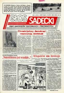Głos Sądecki : pismo samorządów terytorialnych i pracowniczych. 1990, R.1, nr 13
