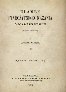 Ułamek starożytnego kazania o małżeństwie.