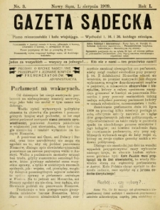 Gazeta Sądecka : pismo mieszczańskie i ludu wiejskiego. 1909, R.1, nr 03